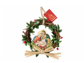 Adorno Navidad corona mini con ilustracion 